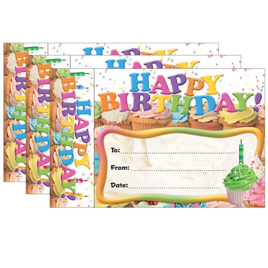 Edupress&#xAE; Happy Birthday Cupcakes Bookmark Awards, 3 Packs of 30